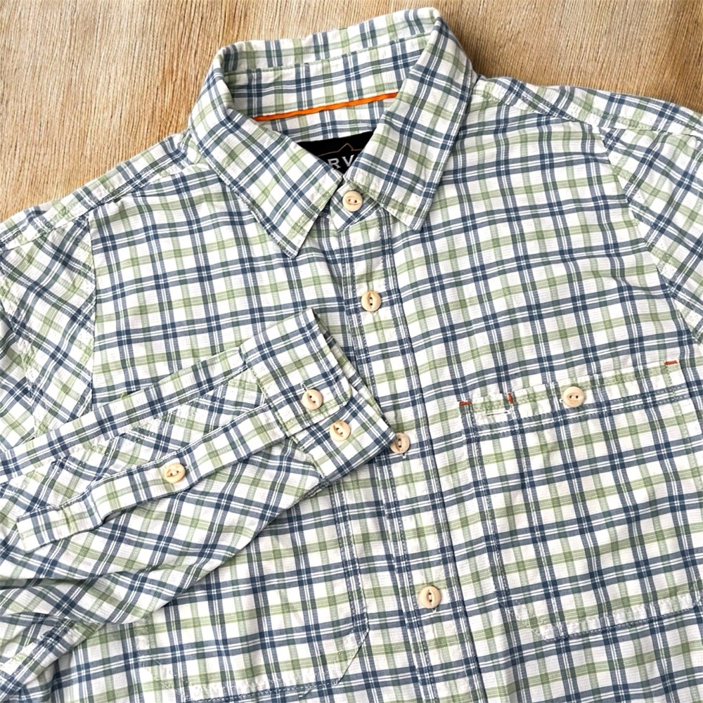 Orvis Men’s lightweight tech long-sleeve button-down shirt Green/Blue Plaid M